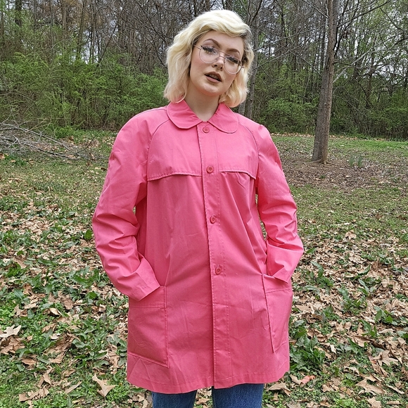 Salmon Vintage 70's Longline Peter Pan Collar Button Up Jacket - Picture 1 of 11